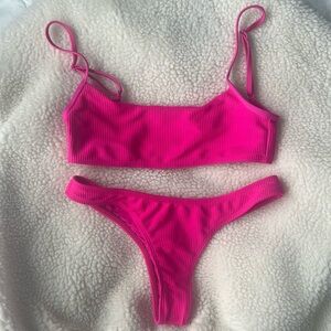 Frankie’s Bikini Boots Ribbed Bikini Top and Bottom in Fuchsia
